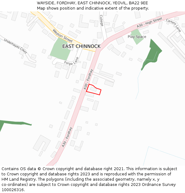 WAYSIDE, FORDHAY, EAST CHINNOCK, YEOVIL, BA22 9EE: Location map and indicative extent of plot