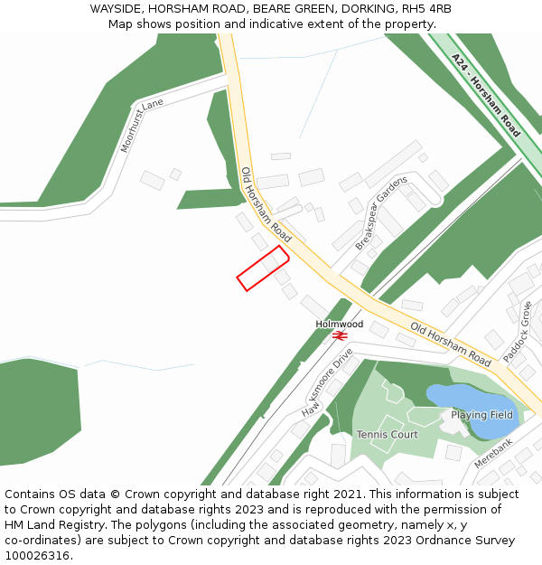 WAYSIDE, HORSHAM ROAD, BEARE GREEN, DORKING, RH5 4RB: Location map and indicative extent of plot