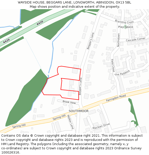 WAYSIDE HOUSE, BEGGARS LANE, LONGWORTH, ABINGDON, OX13 5BL: Location map and indicative extent of plot