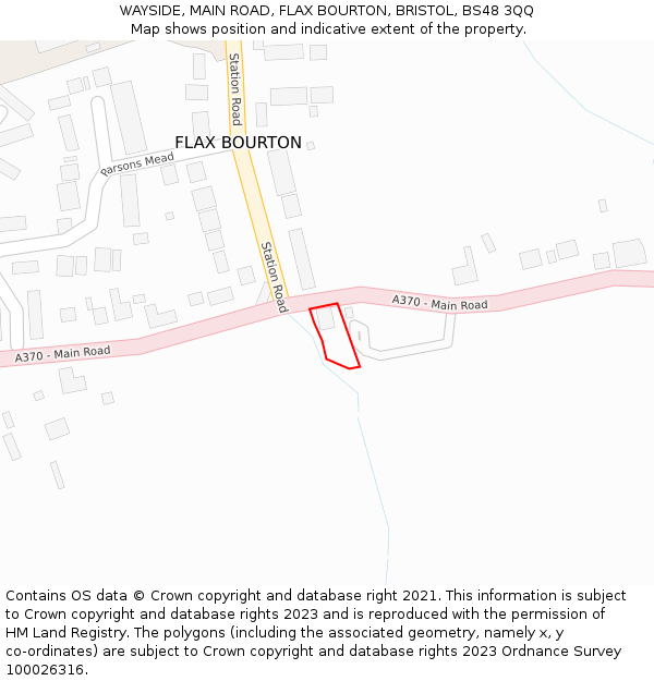 WAYSIDE, MAIN ROAD, FLAX BOURTON, BRISTOL, BS48 3QQ: Location map and indicative extent of plot