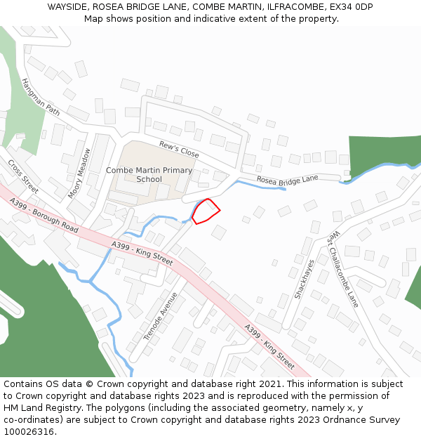 WAYSIDE, ROSEA BRIDGE LANE, COMBE MARTIN, ILFRACOMBE, EX34 0DP: Location map and indicative extent of plot