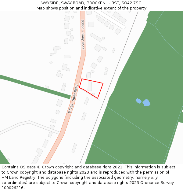 WAYSIDE, SWAY ROAD, BROCKENHURST, SO42 7SG: Location map and indicative extent of plot