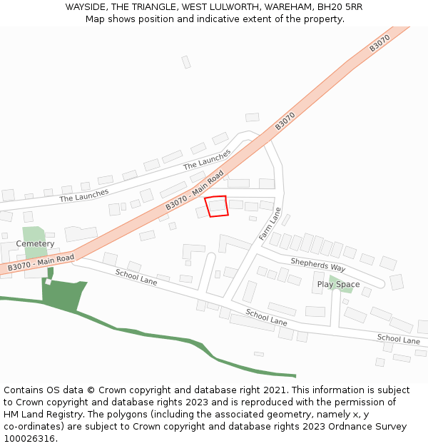 WAYSIDE, THE TRIANGLE, WEST LULWORTH, WAREHAM, BH20 5RR: Location map and indicative extent of plot