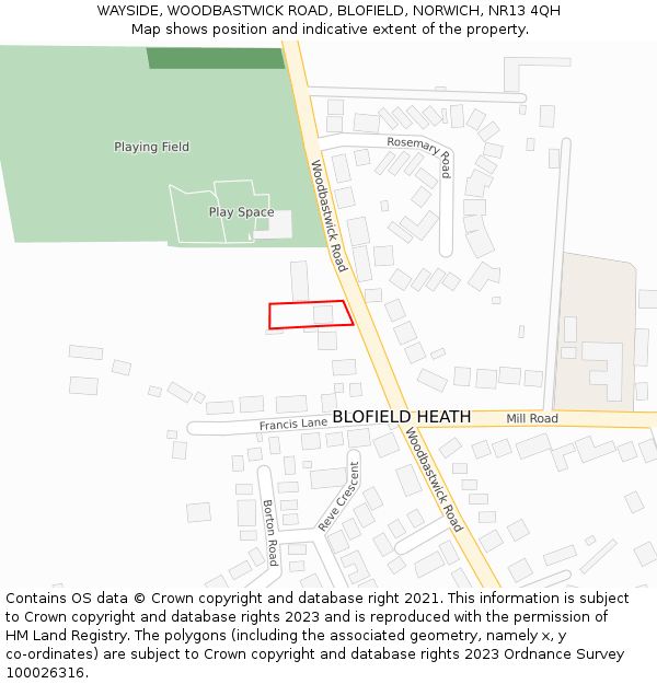 WAYSIDE, WOODBASTWICK ROAD, BLOFIELD, NORWICH, NR13 4QH: Location map and indicative extent of plot