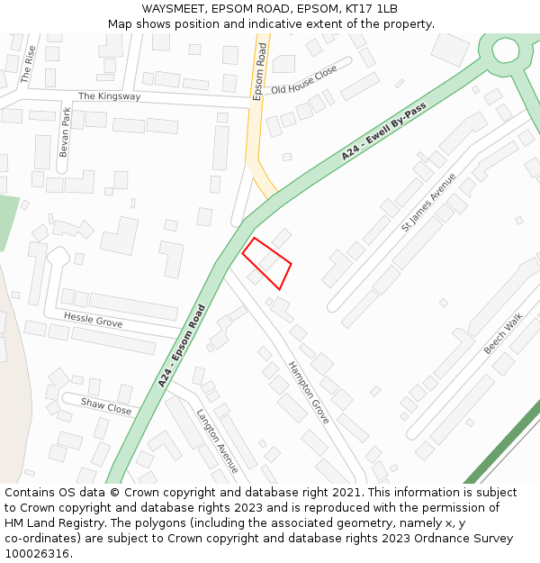 WAYSMEET, EPSOM ROAD, EPSOM, KT17 1LB: Location map and indicative extent of plot