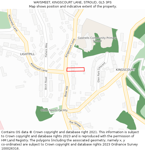 WAYSMEET, KINGSCOURT LANE, STROUD, GL5 3PS: Location map and indicative extent of plot