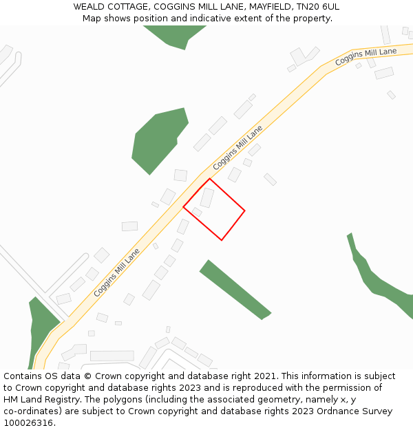 WEALD COTTAGE, COGGINS MILL LANE, MAYFIELD, TN20 6UL: Location map and indicative extent of plot