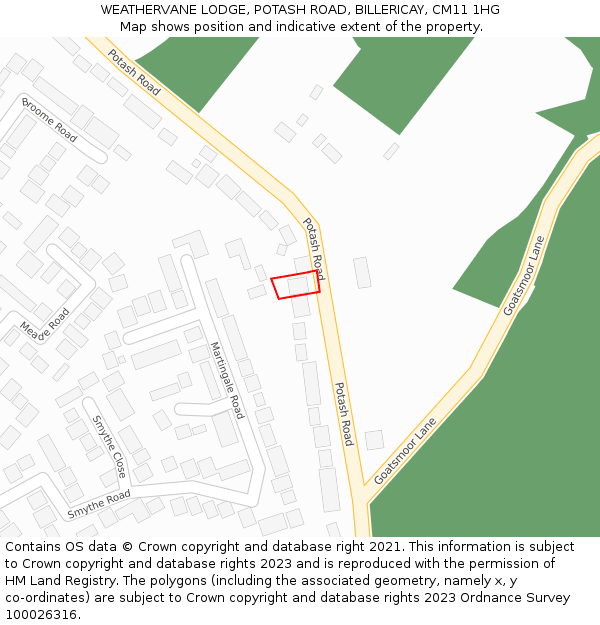 WEATHERVANE LODGE, POTASH ROAD, BILLERICAY, CM11 1HG: Location map and indicative extent of plot