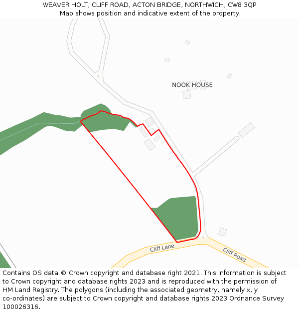 WEAVER HOLT, CLIFF ROAD, ACTON BRIDGE, NORTHWICH, CW8 3QP: Location map and indicative extent of plot