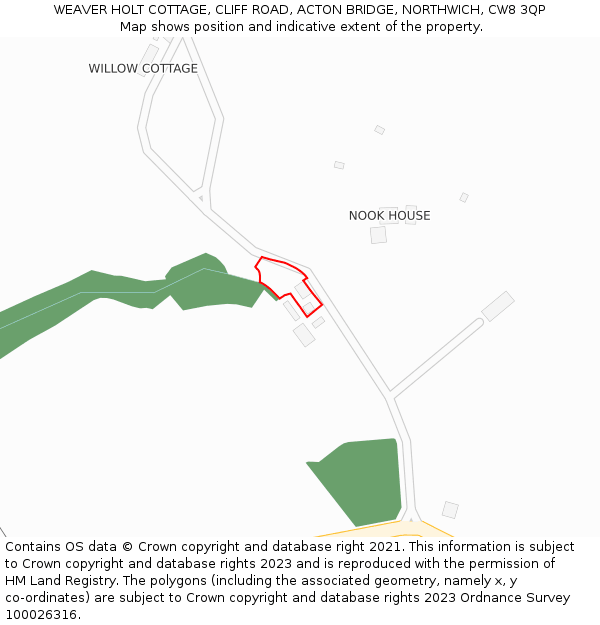 WEAVER HOLT COTTAGE, CLIFF ROAD, ACTON BRIDGE, NORTHWICH, CW8 3QP: Location map and indicative extent of plot