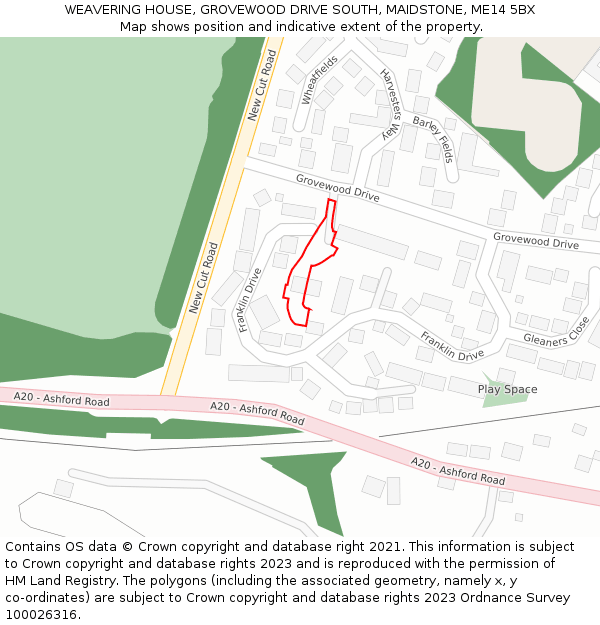 WEAVERING HOUSE, GROVEWOOD DRIVE SOUTH, MAIDSTONE, ME14 5BX: Location map and indicative extent of plot