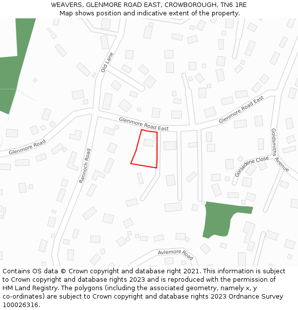 WEAVERS, GLENMORE ROAD EAST, CROWBOROUGH, TN6 1RE: Location map and indicative extent of plot
