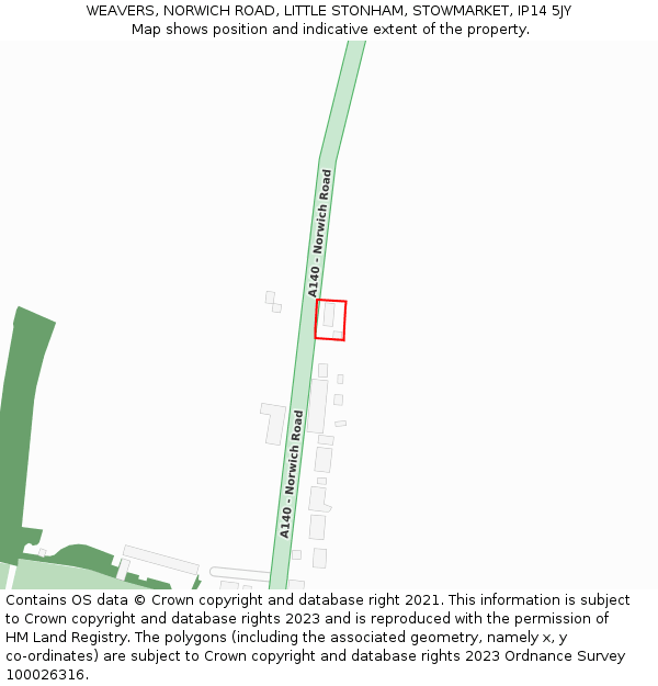 WEAVERS, NORWICH ROAD, LITTLE STONHAM, STOWMARKET, IP14 5JY: Location map and indicative extent of plot