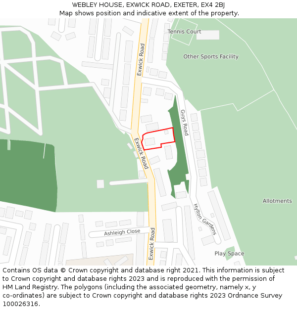 WEBLEY HOUSE, EXWICK ROAD, EXETER, EX4 2BJ: Location map and indicative extent of plot