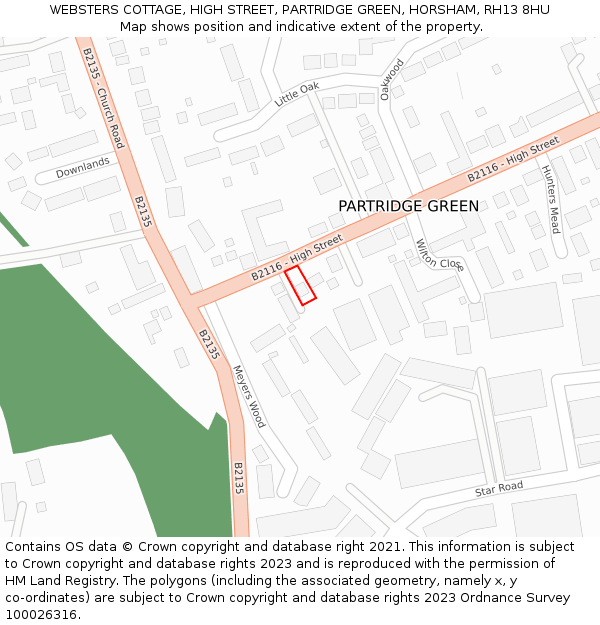 WEBSTERS COTTAGE, HIGH STREET, PARTRIDGE GREEN, HORSHAM, RH13 8HU: Location map and indicative extent of plot