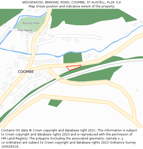 WEDGEWOOD, BRANNEL ROAD, COOMBE, ST AUSTELL, PL26 7LX: Location map and indicative extent of plot