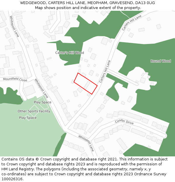 WEDGEWOOD, CARTERS HILL LANE, MEOPHAM, GRAVESEND, DA13 0UG: Location map and indicative extent of plot