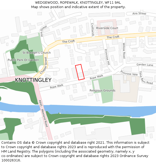 WEDGEWOOD, ROPEWALK, KNOTTINGLEY, WF11 9AL: Location map and indicative extent of plot