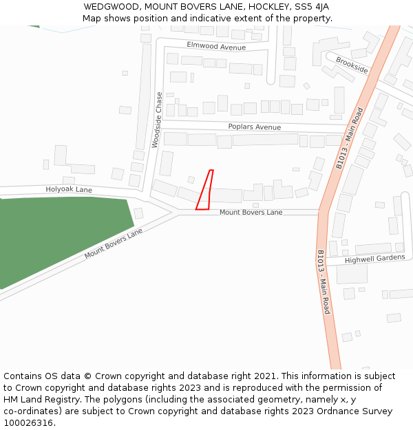 WEDGWOOD, MOUNT BOVERS LANE, HOCKLEY, SS5 4JA: Location map and indicative extent of plot