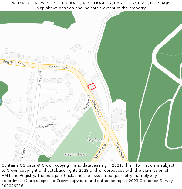 WEIRWOOD VIEW, SELSFIELD ROAD, WEST HOATHLY, EAST GRINSTEAD, RH19 4QN: Location map and indicative extent of plot