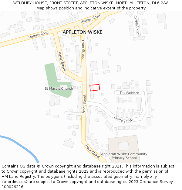 WELBURY HOUSE, FRONT STREET, APPLETON WISKE, NORTHALLERTON, DL6 2AA: Location map and indicative extent of plot