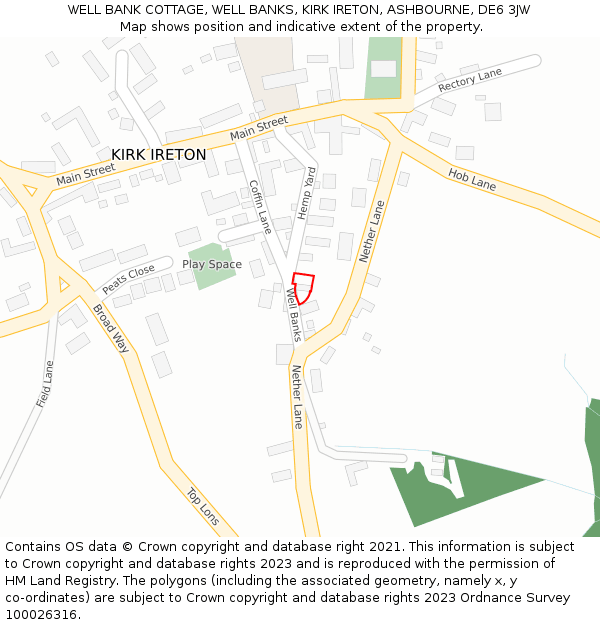 WELL BANK COTTAGE, WELL BANKS, KIRK IRETON, ASHBOURNE, DE6 3JW: Location map and indicative extent of plot