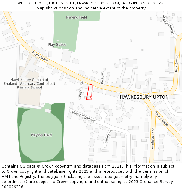 WELL COTTAGE, HIGH STREET, HAWKESBURY UPTON, BADMINTON, GL9 1AU: Location map and indicative extent of plot