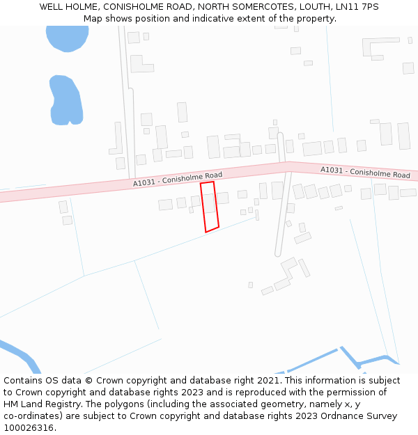 WELL HOLME, CONISHOLME ROAD, NORTH SOMERCOTES, LOUTH, LN11 7PS: Location map and indicative extent of plot