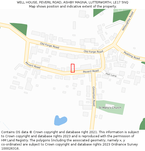 WELL HOUSE, PEVERIL ROAD, ASHBY MAGNA, LUTTERWORTH, LE17 5NQ: Location map and indicative extent of plot