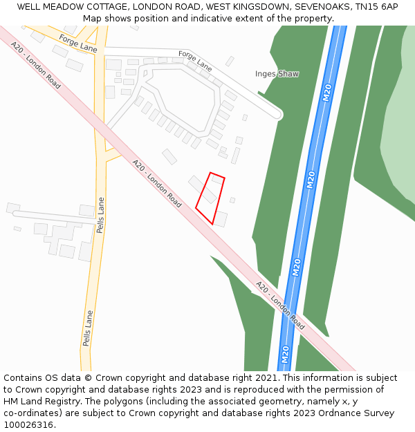 WELL MEADOW COTTAGE, LONDON ROAD, WEST KINGSDOWN, SEVENOAKS, TN15 6AP: Location map and indicative extent of plot