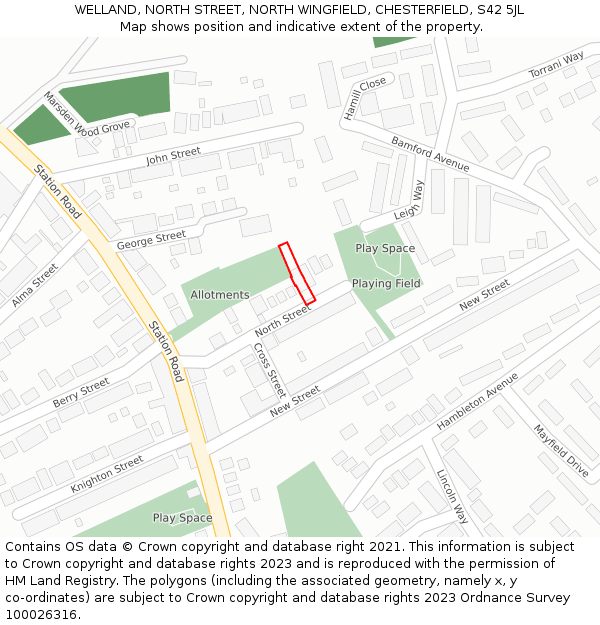 WELLAND, NORTH STREET, NORTH WINGFIELD, CHESTERFIELD, S42 5JL: Location map and indicative extent of plot