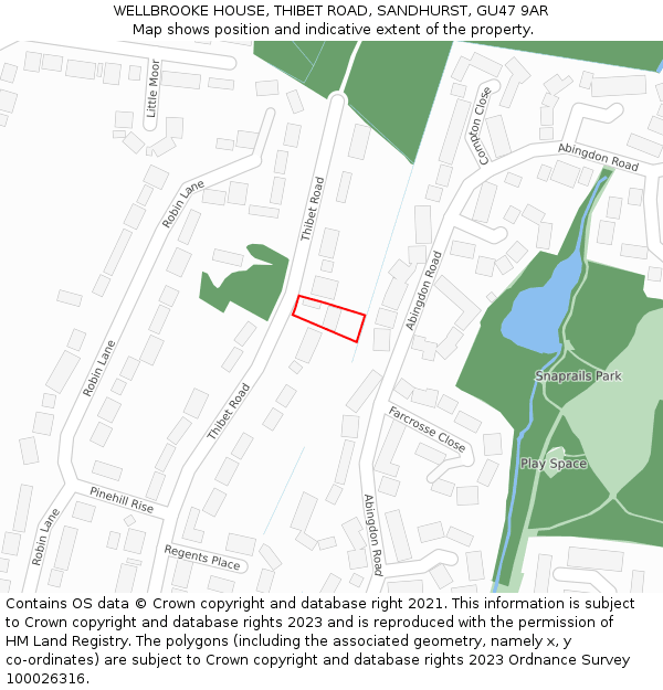 WELLBROOKE HOUSE, THIBET ROAD, SANDHURST, GU47 9AR: Location map and indicative extent of plot