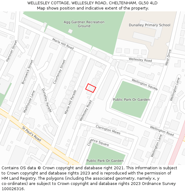 WELLESLEY COTTAGE, WELLESLEY ROAD, CHELTENHAM, GL50 4LD: Location map and indicative extent of plot