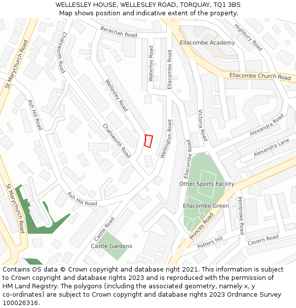 WELLESLEY HOUSE, WELLESLEY ROAD, TORQUAY, TQ1 3BS: Location map and indicative extent of plot