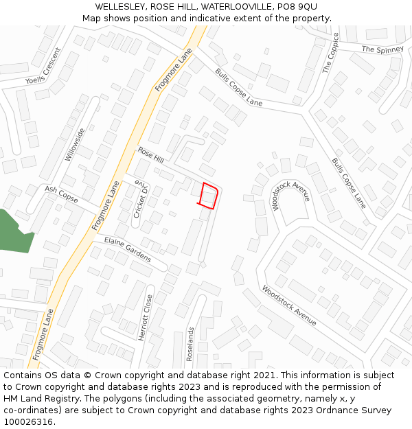 WELLESLEY, ROSE HILL, WATERLOOVILLE, PO8 9QU: Location map and indicative extent of plot