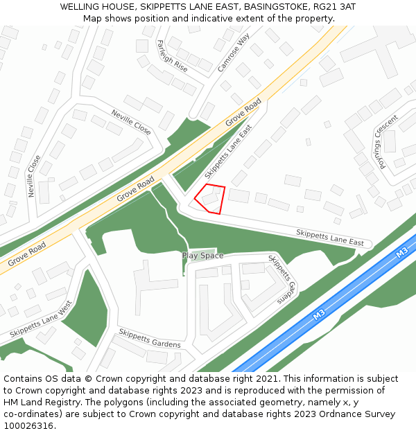 WELLING HOUSE, SKIPPETTS LANE EAST, BASINGSTOKE, RG21 3AT: Location map and indicative extent of plot