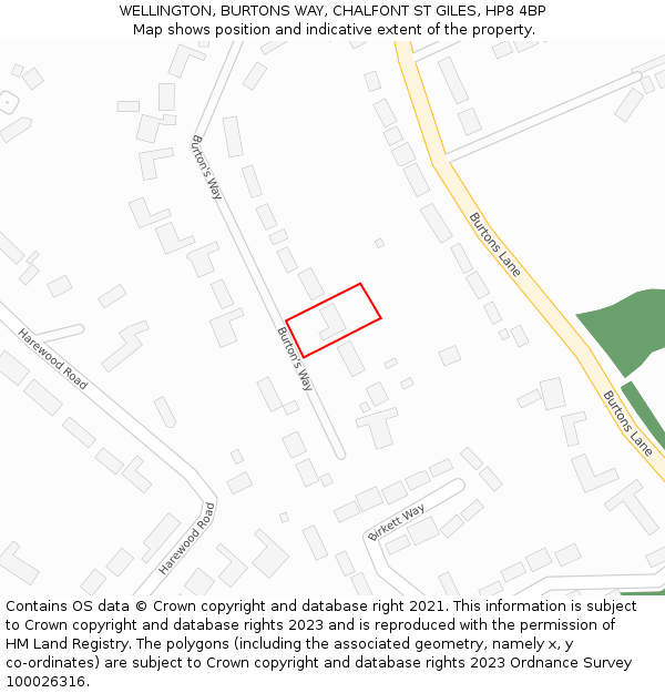 WELLINGTON, BURTONS WAY, CHALFONT ST GILES, HP8 4BP: Location map and indicative extent of plot