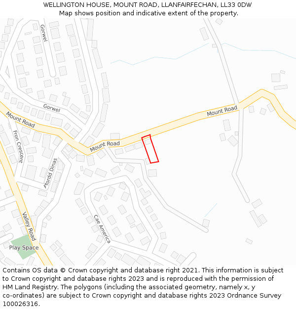 WELLINGTON HOUSE, MOUNT ROAD, LLANFAIRFECHAN, LL33 0DW: Location map and indicative extent of plot