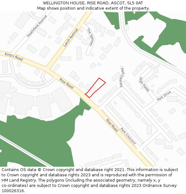 WELLINGTON HOUSE, RISE ROAD, ASCOT, SL5 0AT: Location map and indicative extent of plot