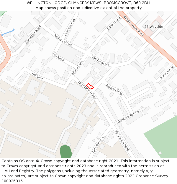 WELLINGTON LODGE, CHANCERY MEWS, BROMSGROVE, B60 2DH: Location map and indicative extent of plot