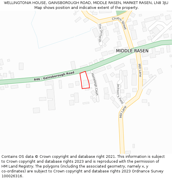 WELLINGTONIA HOUSE, GAINSBOROUGH ROAD, MIDDLE RASEN, MARKET RASEN, LN8 3JU: Location map and indicative extent of plot