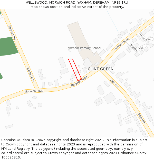 WELLSWOOD, NORWICH ROAD, YAXHAM, DEREHAM, NR19 1RU: Location map and indicative extent of plot