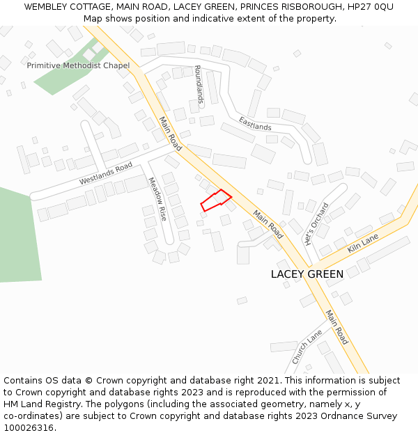 WEMBLEY COTTAGE, MAIN ROAD, LACEY GREEN, PRINCES RISBOROUGH, HP27 0QU: Location map and indicative extent of plot