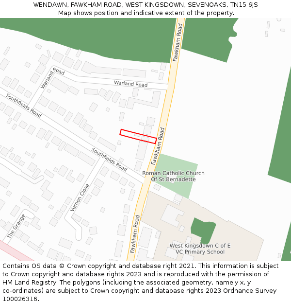 WENDAWN, FAWKHAM ROAD, WEST KINGSDOWN, SEVENOAKS, TN15 6JS: Location map and indicative extent of plot