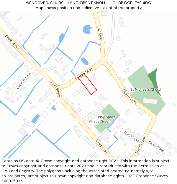 WENDOVER, CHURCH LANE, BRENT KNOLL, HIGHBRIDGE, TA9 4DG: Location map and indicative extent of plot