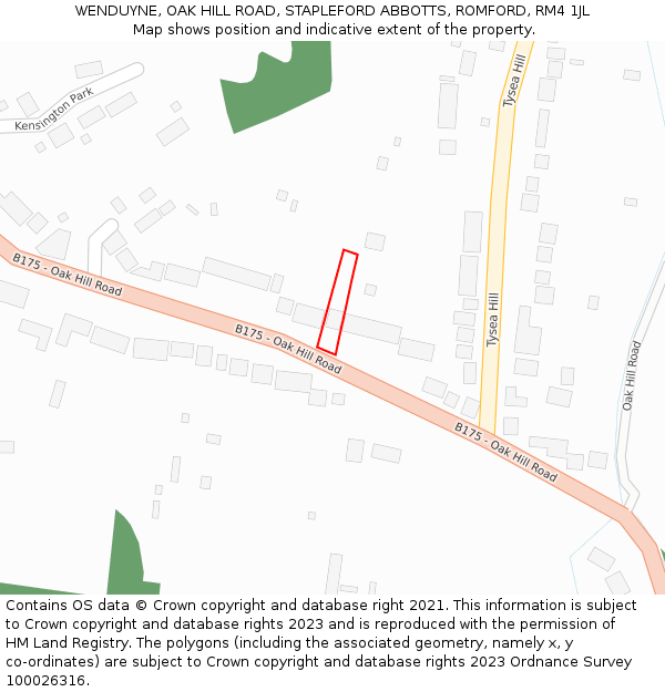 WENDUYNE, OAK HILL ROAD, STAPLEFORD ABBOTTS, ROMFORD, RM4 1JL: Location map and indicative extent of plot