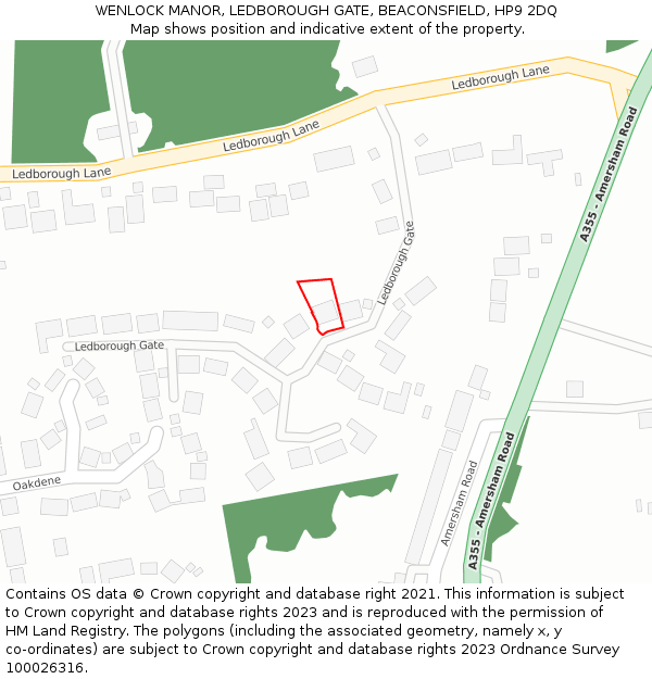 WENLOCK MANOR, LEDBOROUGH GATE, BEACONSFIELD, HP9 2DQ: Location map and indicative extent of plot