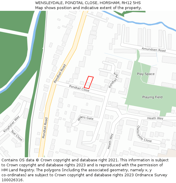 WENSLEYDALE, PONDTAIL CLOSE, HORSHAM, RH12 5HS: Location map and indicative extent of plot