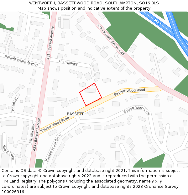 WENTWORTH, BASSETT WOOD ROAD, SOUTHAMPTON, SO16 3LS: Location map and indicative extent of plot