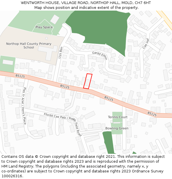 WENTWORTH HOUSE, VILLAGE ROAD, NORTHOP HALL, MOLD, CH7 6HT: Location map and indicative extent of plot
